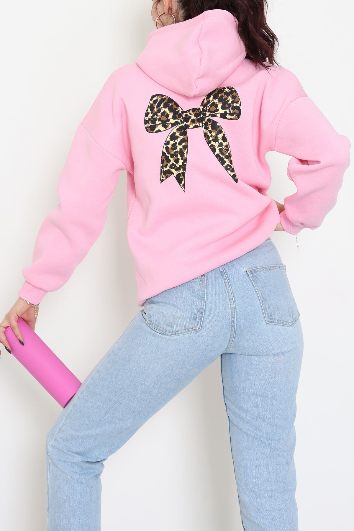 3 İplik Kanguru Cepli Kapşonlu Sweat Pembe - 42251.1878.