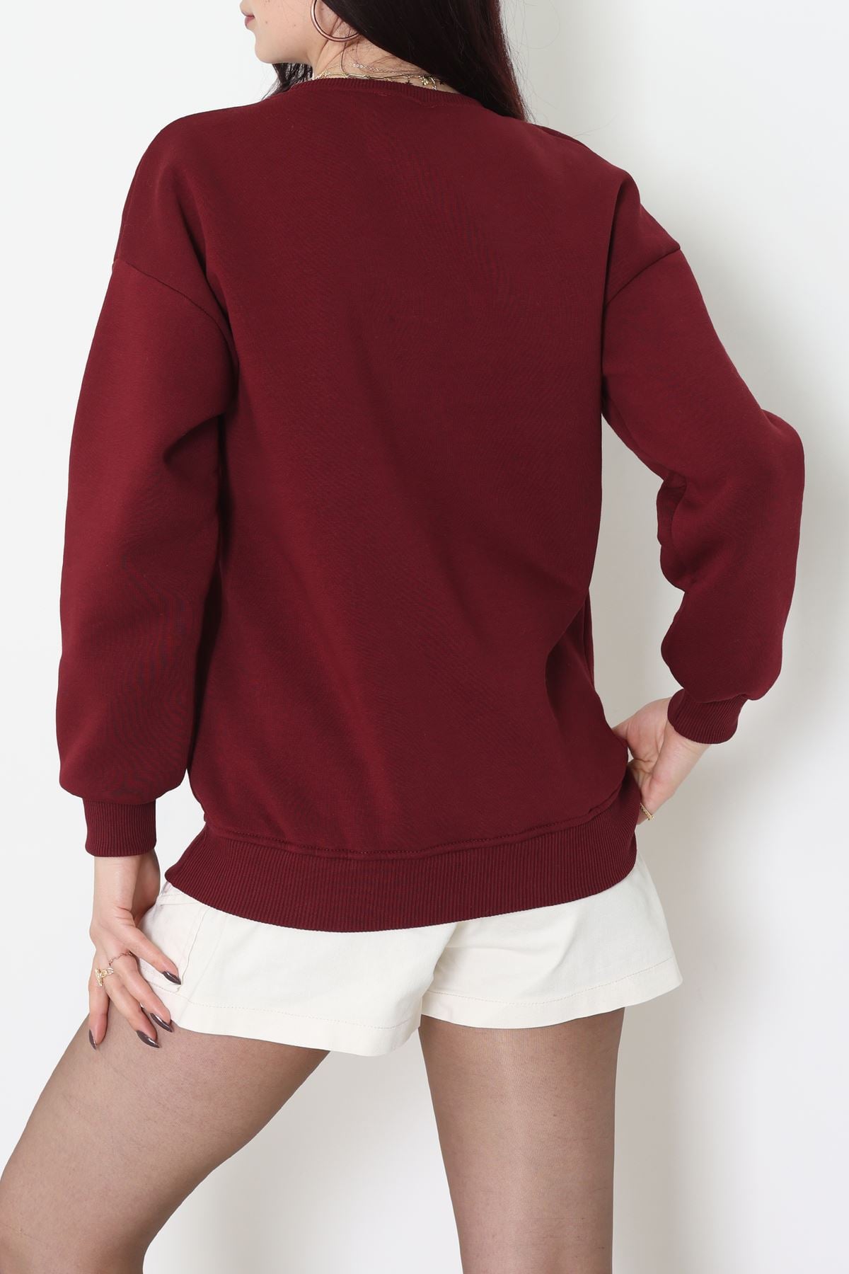 3 İplik Bisiklet Yaka Sweat Bordo - 42240.1878.
