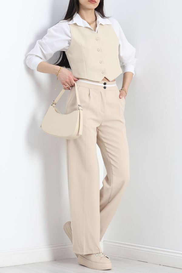 Tek Pile Ekstraforlu Palazzo Pantolon Bej - 50054.1920.