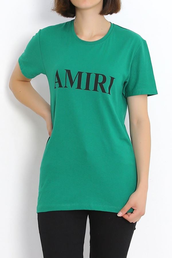 Baskılı Oversize Tişört Koyuyeşil - 17375.1778.