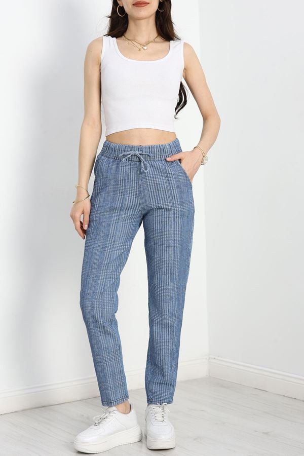 Tasarım Kumaş Lastikli Kot Pantolon Mavi - 40742.1431.