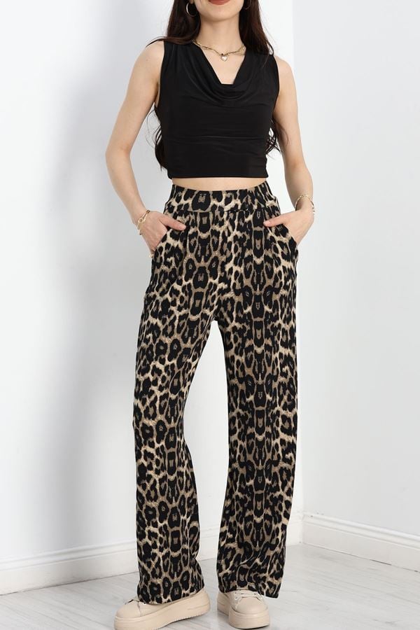 Kemer Cırtlı Krep Pantolon Leopar - 30494.1865.
