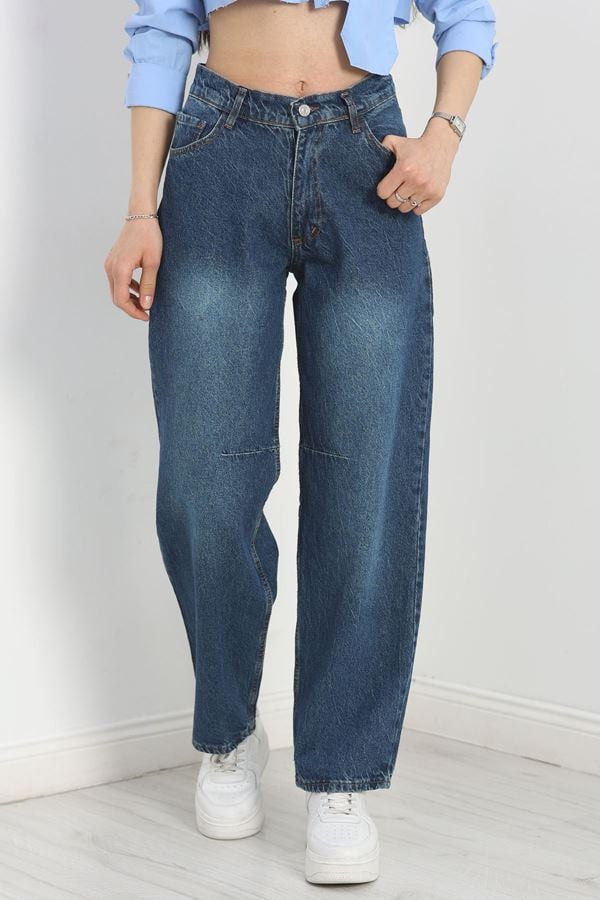 Pileli Baggy Kot Pantolon Mavi - 40061.925.