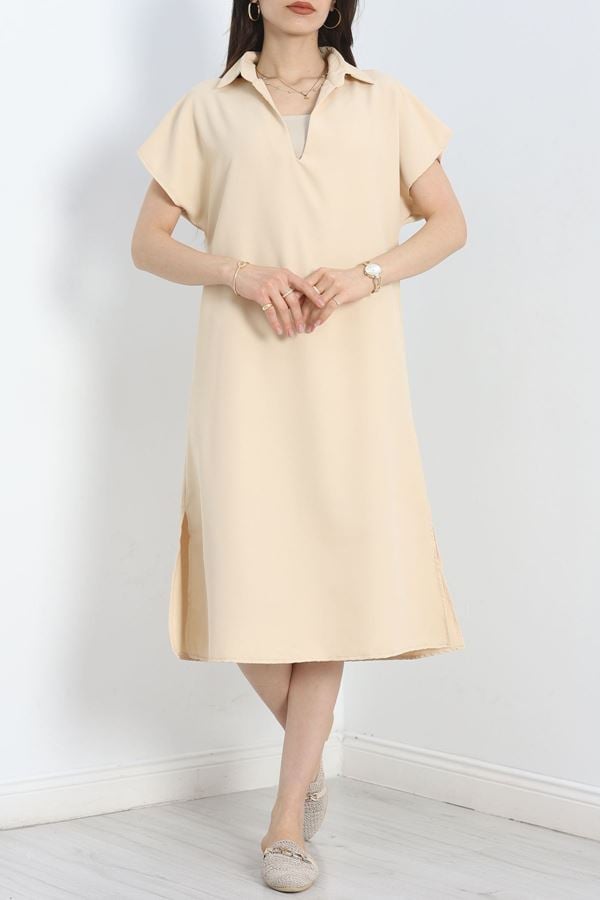 V Yaka Yırtmaçlı Elbise Taş - 40981.701.