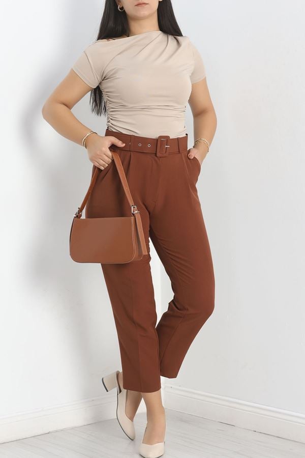 Kemerli Kumaş Pantolon Kahve - 20369.1397.