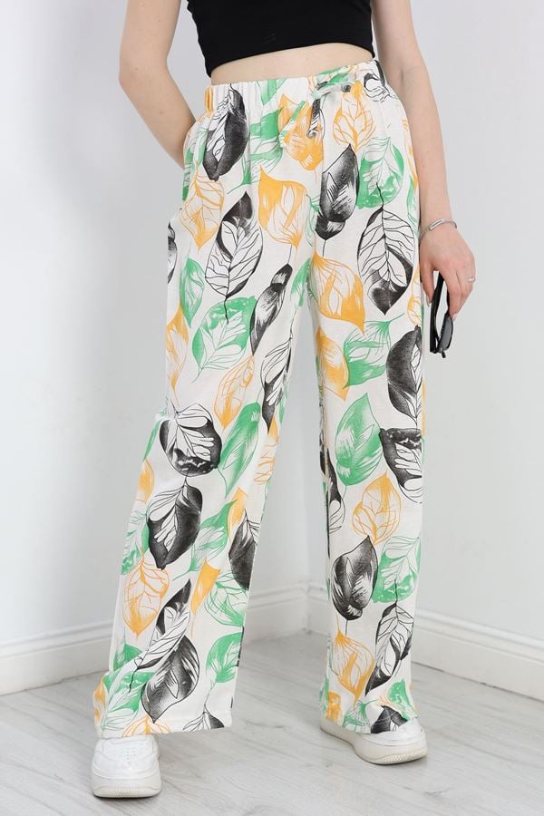 Desenli Keten Pantolon Yeşilturuncu - 40991.701.