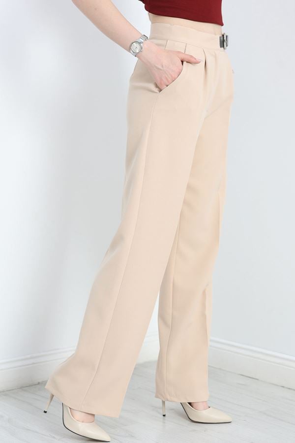 Double Kumaş Kemerli Palazzo Pantolon Taş - 30760.1397.