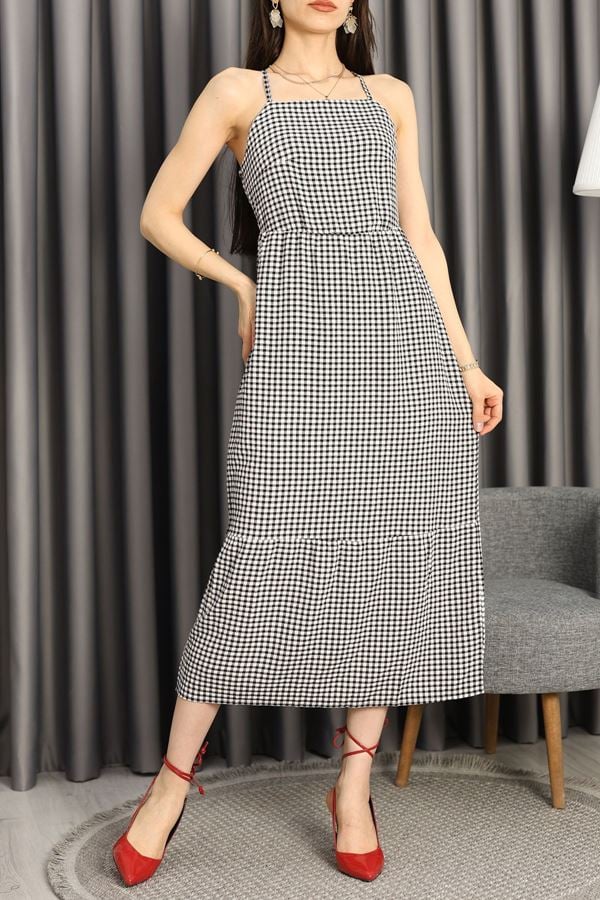 Kareli Askılı Elbise Siyah - 41182.155.