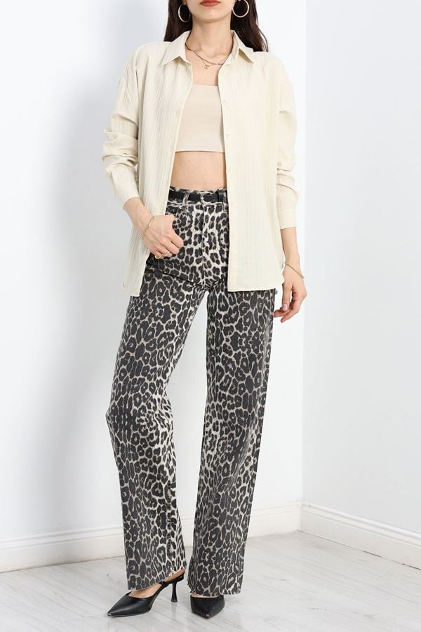 Çizgi Detaylı Gömlek Bej - 80023.147.