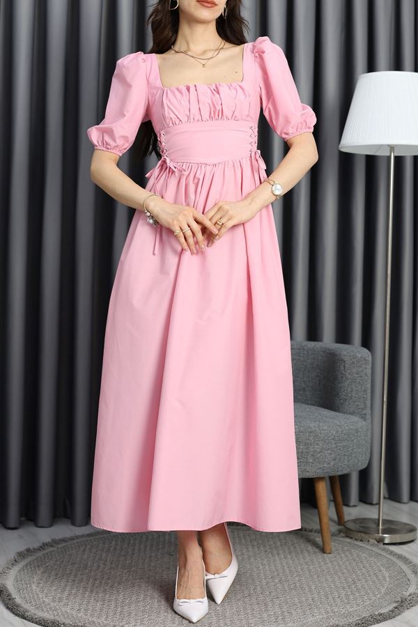 Bel Kuş Gözlü Korseli Elbise Pembe - 2611.1997.