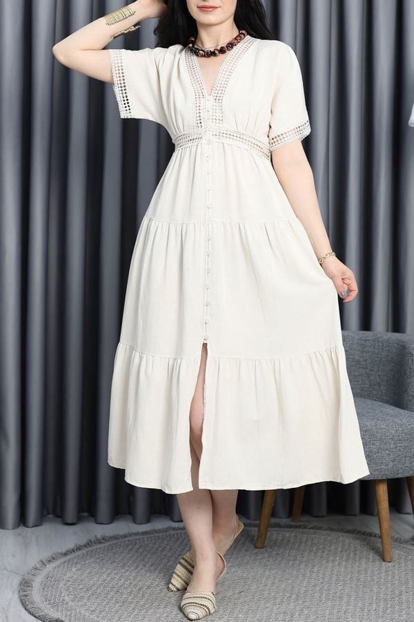 Dantel Detaylı Elbise Bej - 30857.1437.