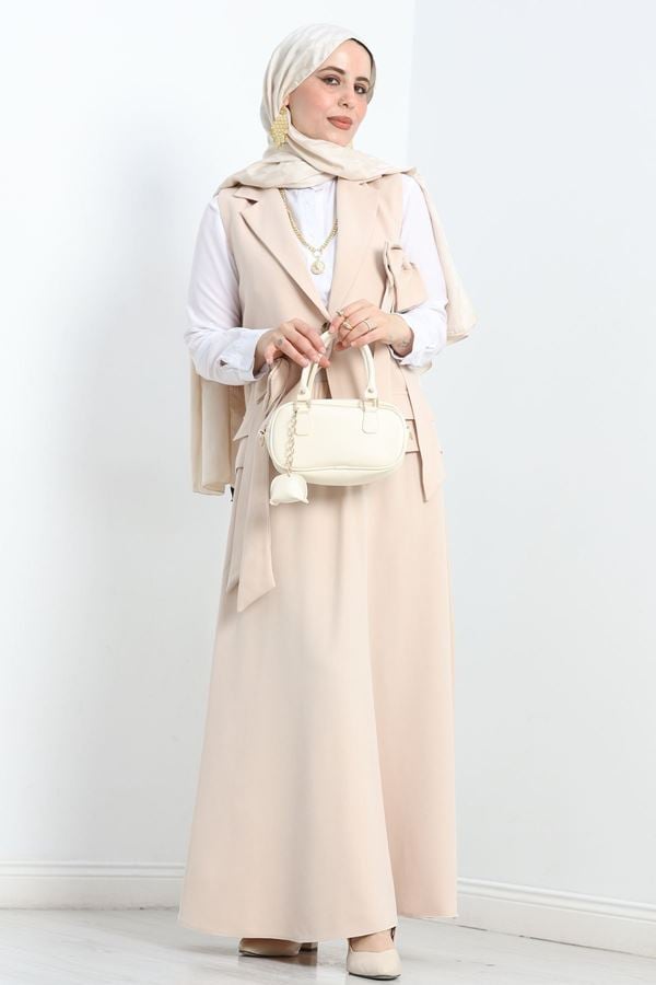 Fiyonklu Yelekli Takım Krem - 2006.1988.