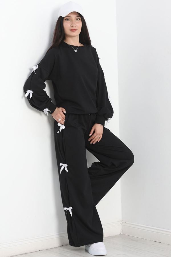 Özel Tasarımlı İki İplik Kurdeleli Eşofman Takım Siyah - 70165.1857.