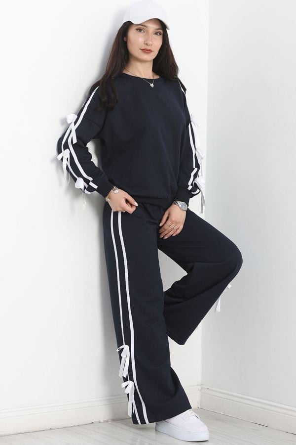 Özel Tasarım İki İplik Kurdele Detay Eşofman Takım Lacivert - 70164.1857.