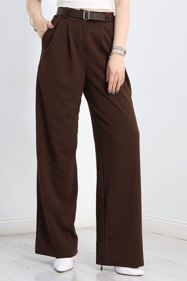 Kemerli Zra Krep Palazzo Pantolon Acıkahve - 30777.1865.