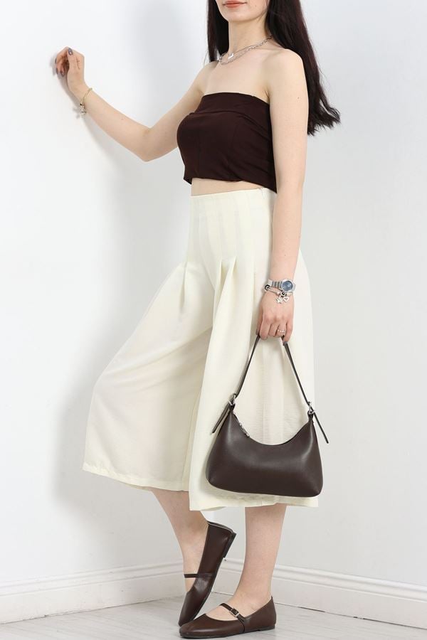 Pileli Bermuda Pantolon Ekru - 70089.746.