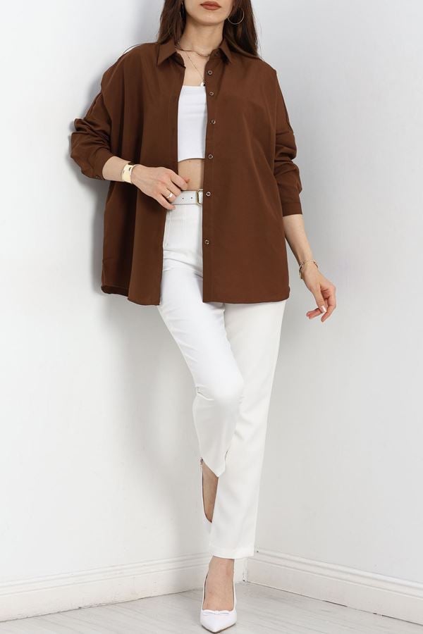 Terikoton Oversize Gömlek Kahve - 30840.1949.