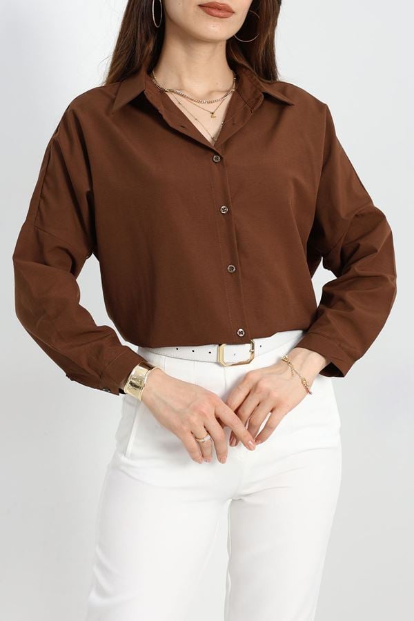 Terikoton Oversize Gömlek Kahve - 30840.1949.