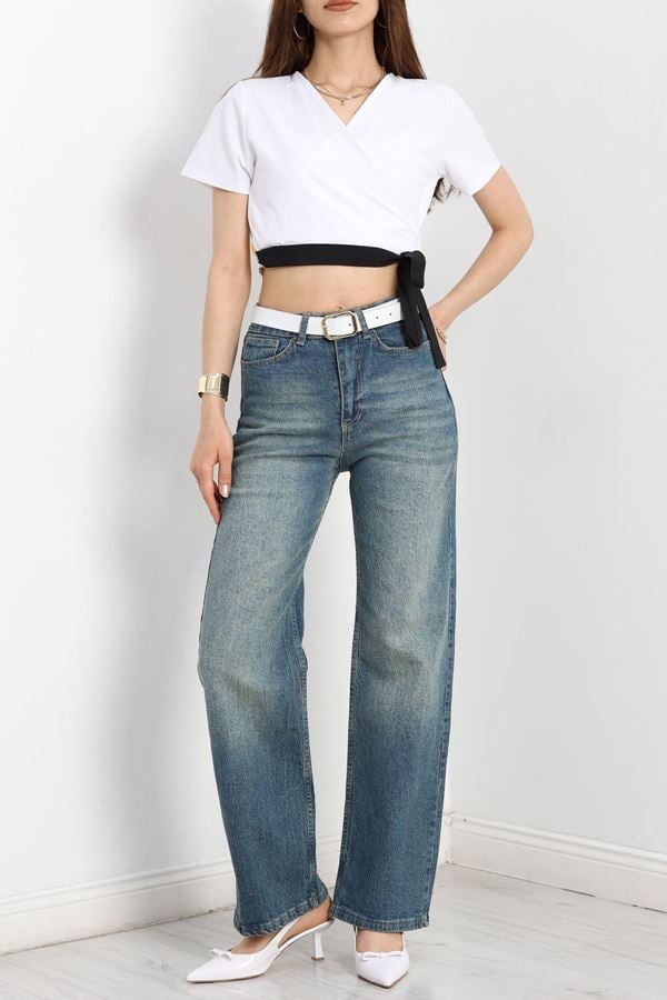 Bağlamalı Asimetrik Bluz Beyaz - 30873.1949.