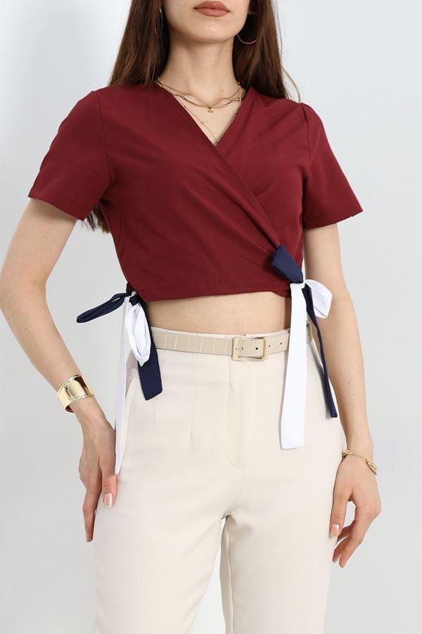 Bağlamalı Asimetrik Bluz Bordo - 30873.1949.