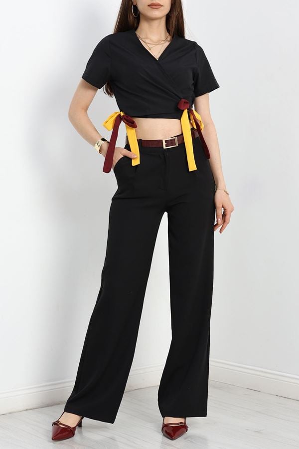 Bağlamalı Asimetrik Bluz Siyah - 30873.1949.