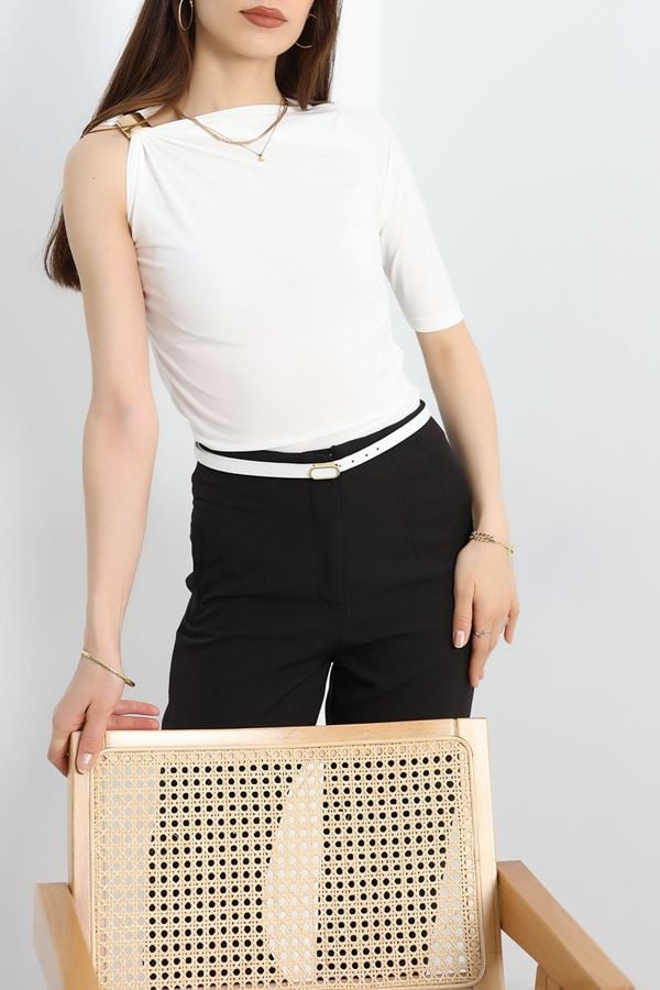 Asimetrik Yaka Bluz Beyaz - 70394.1949.