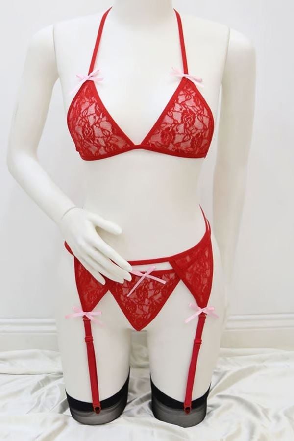 Seksi Jartiyer Sütyen Takım Kırmızı - 3000.1364.