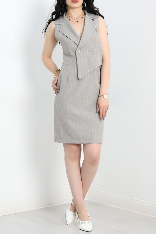 Çizgili Midi Elbise Gri - 4573.179.