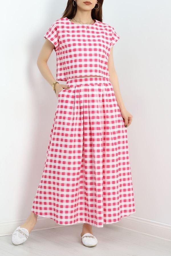 Kareli Etekli Oversize Takım Pembe - 13207.179.