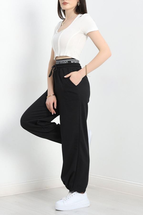 Bel Detaylı 2 İplik Eşofman Altı Siyah - 70169.1857.