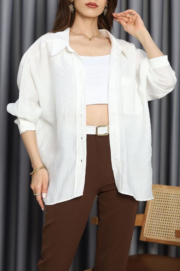 Düşük Omuzlu Oversize Gömlek Beyaz - 4612.1995.