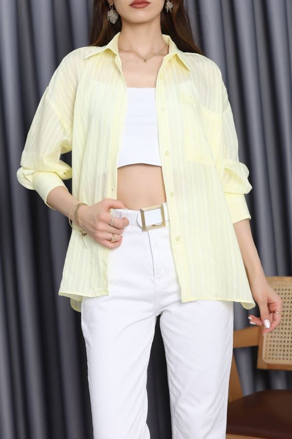 Cep Detaylı Uzun Kol Gömlek Sarı - 70437.1934.