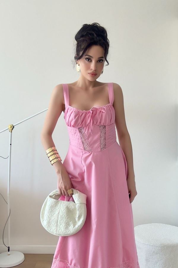 Loch Şerit Dantel Detaylı Elbise Pembe - 2628.1997.