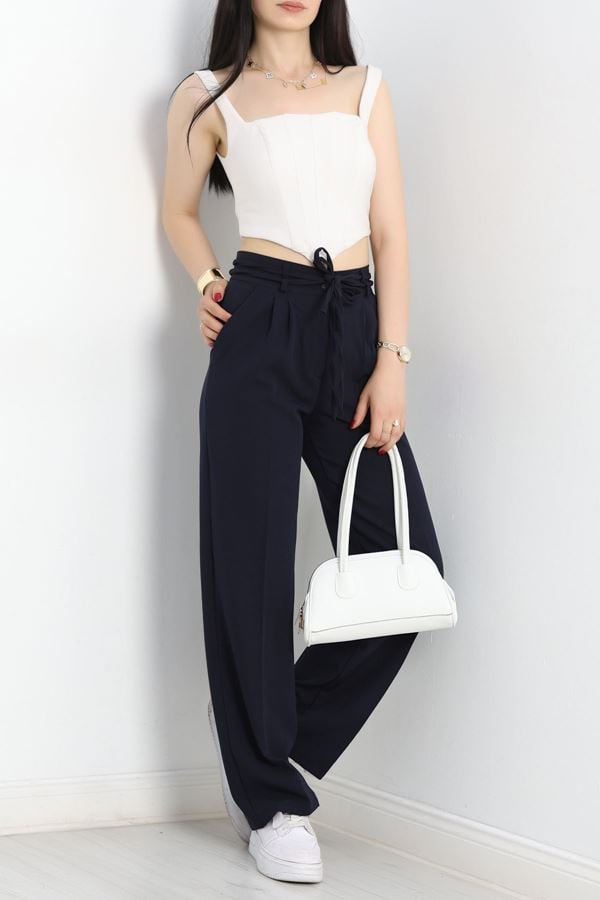 İp Bağlamalı Palazzo Pantolon Lacivert - 90021.1397.