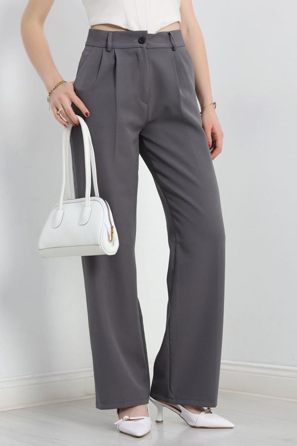Tek Düğme Palazzo Pantolon Gri - 90022.1397.