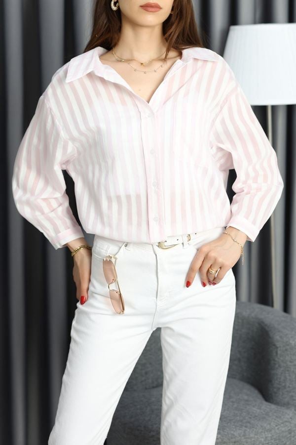 Çizgili Oversize Gömlek Pembe - 41455.1934.