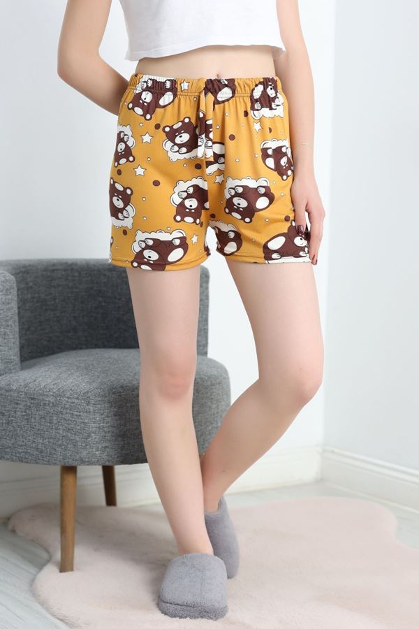 Desenli Milan Kumaş Pijama Şort Kahveayıcık - 60241.1878.