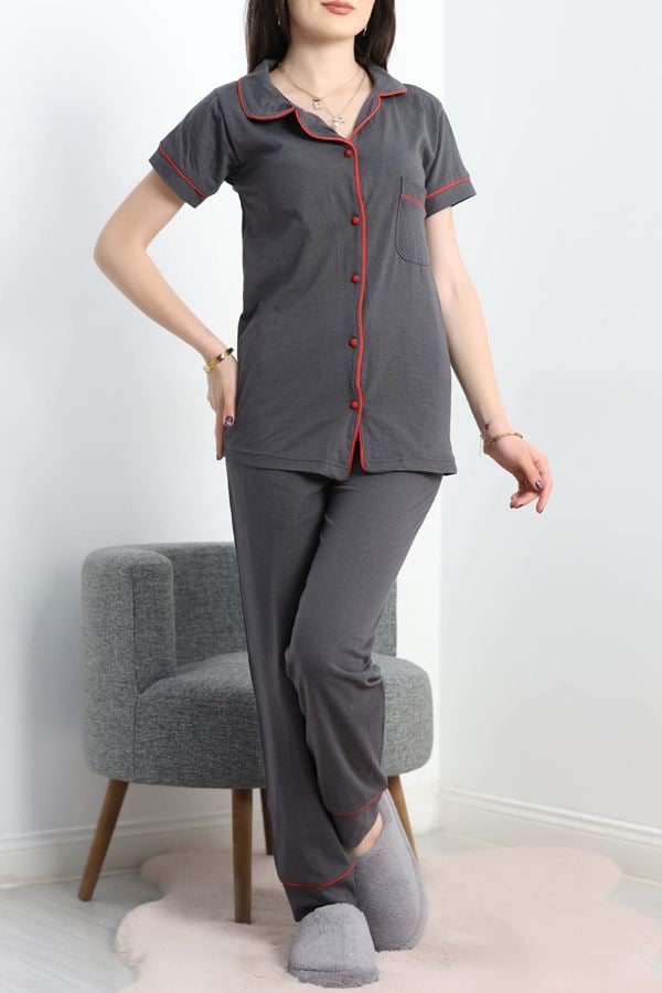 Düğmeli Süprem Pijama Takımı Antrasit - 41830.1048.