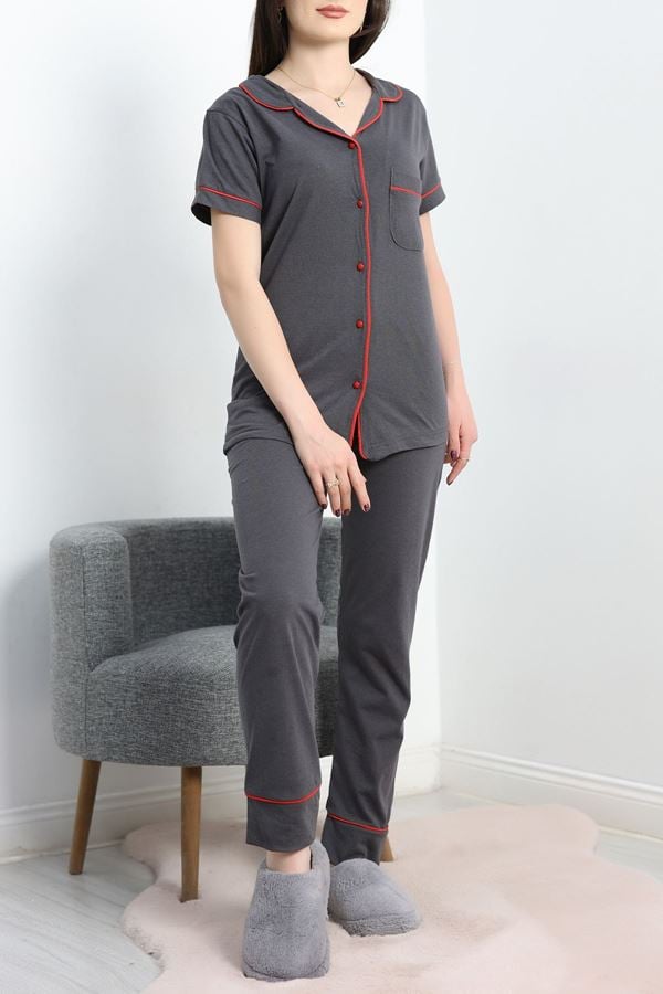 Düğmeli Süprem Pijama Takımı Antrasit - 41820.1048.