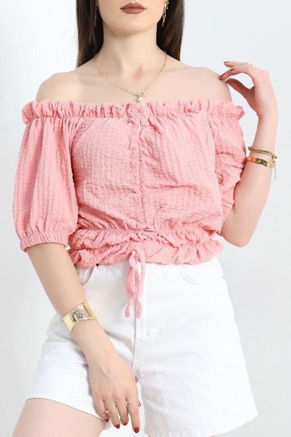 Bürümcük Kumaş Büzgülü Bluz Pembe - 70639.1567.