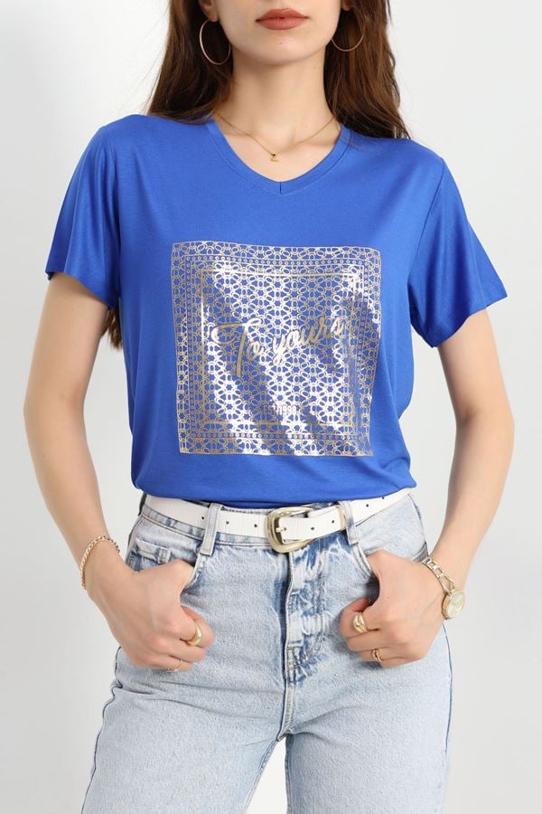 Baskılı Viskon Bluz Saks - 70642.2032.