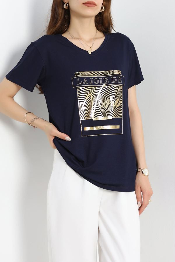 Baskılı Viskon Bluz Lacivert - 70641.2032.