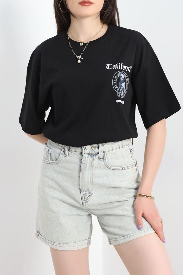 Baskılı Oversize Tişört Siyahlaci - 70652.1872.