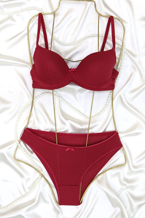 Sütyen Takım Küçük Baklava Desen Dolgulu Vişne - 2551.1783.