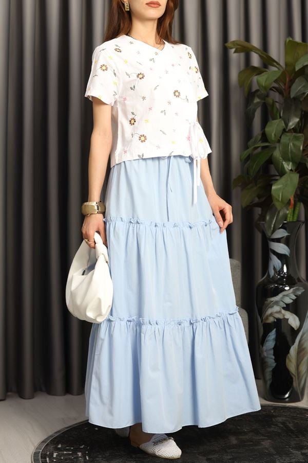 Nakışlı Balon Kol Gömlek Beyaz - 30774.1949.