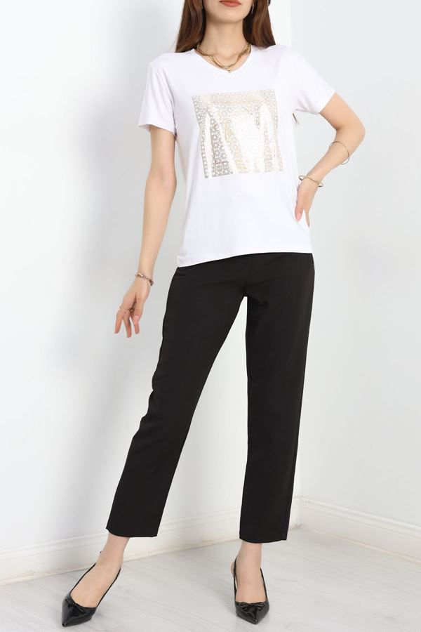 Baskılı Viskon Bluz Beyaz - 70642.2032.