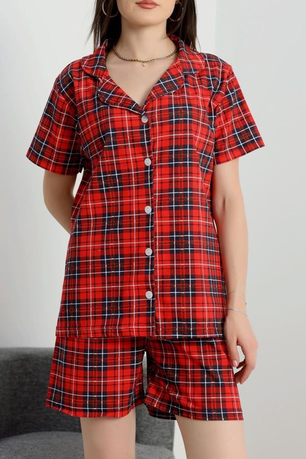 Şortlu Düğmeli Pijama Takım Kırmızıekose1 - 50773.1773.