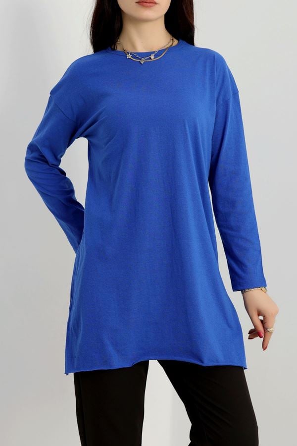 Bisiklet Yaka Yırtmaçlı Tunik Saks - 42185.1567.