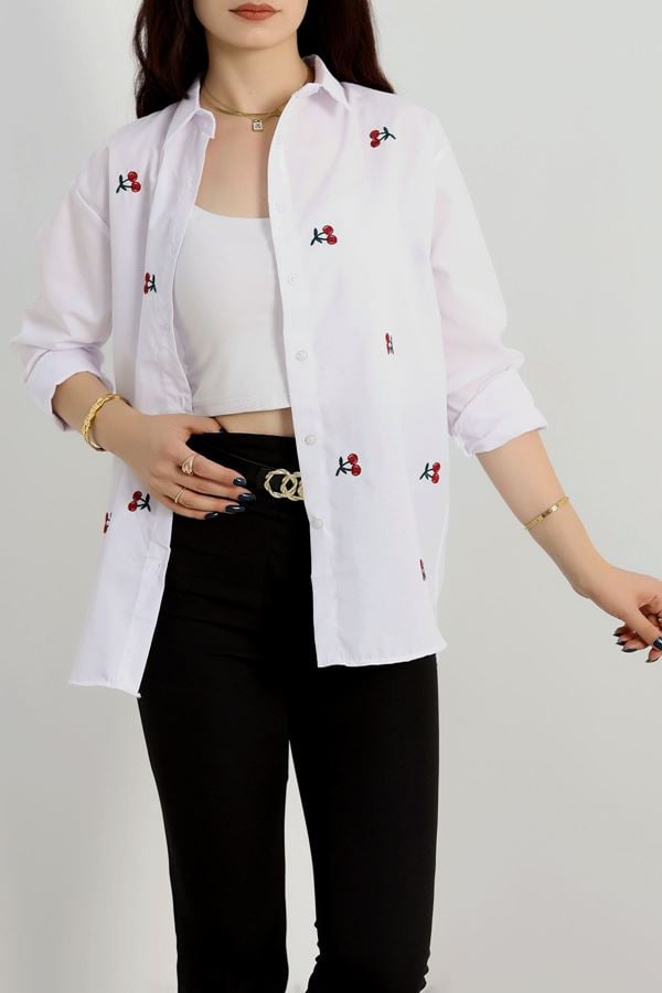 Kiraz Desenli Gömlek Beyaz - 90127.1949.