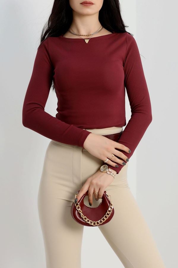 Kayık Yaka Ribana Basic Body Bordo - 21897.200.